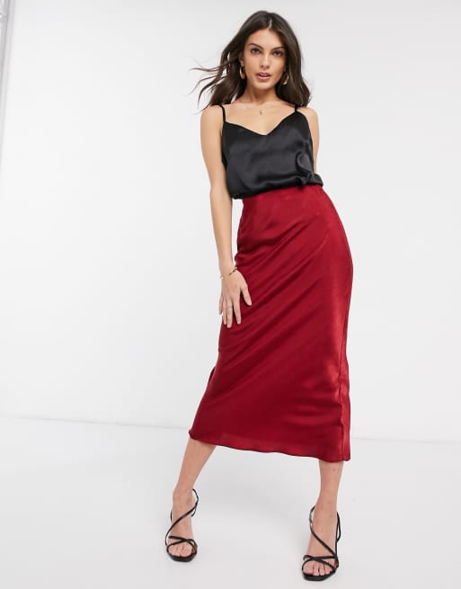 Asos red midi skirt sale