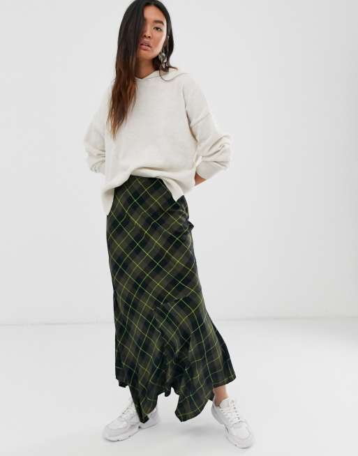 Bias plaid cheap maxi skirt