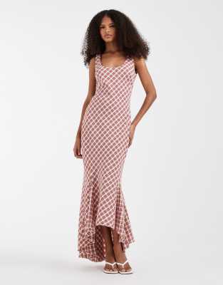Asos Design Fluted Hem Maxi Dress In Pink