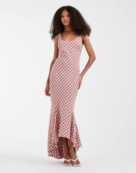 ASOS DESIGN fluted hem maxi dress in red plaid - view 1