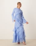 [ASOS DESIGN] ASOS DESIGN fluted long sleeve extreme ruffle maxi dress in blue 18 Light Blue