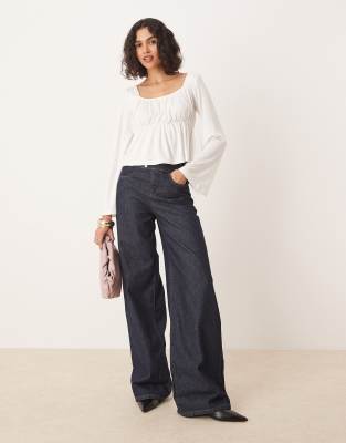 Asos Design Fluted Sleeve Babydoll Top In White
