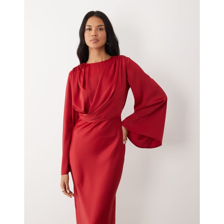 long mermaid dress KissProm Satin Prom with Slit, Burgundy / 4 Size:18-24M Gown/Maxi Black Long sleeves High Sage Perfect for Special