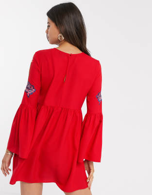 asos red embroidered dress
