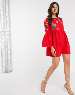 asos red embroidered dress