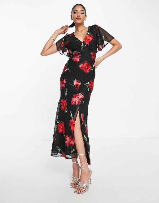 Long black dress shop with red roses