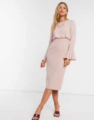 pink fluted sleeve dress