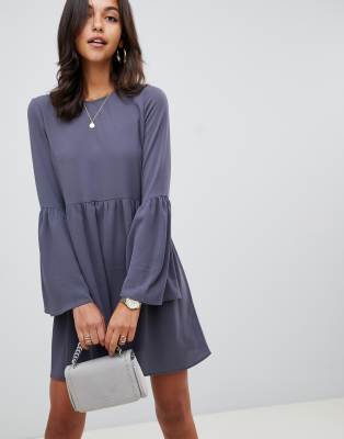 asos embellished mesh fluted sleeve smock mini dress