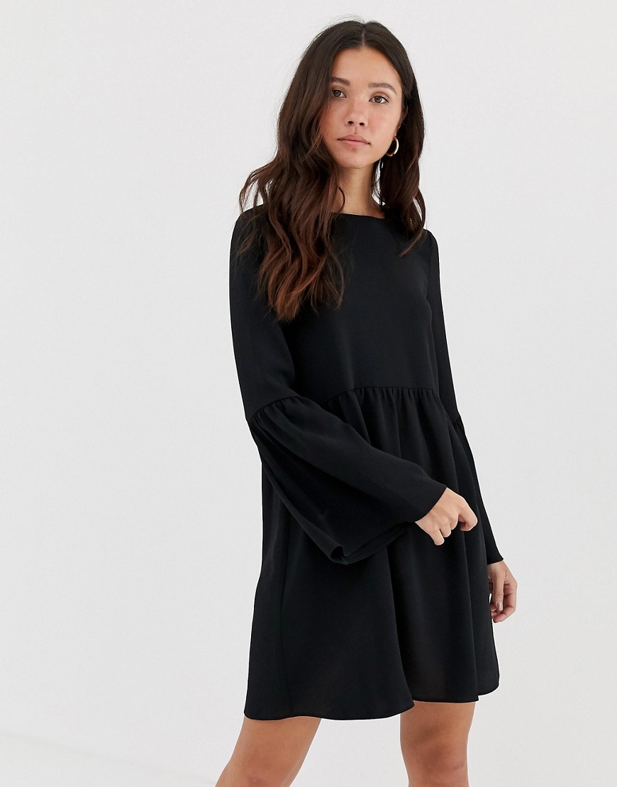 ASOS DESIGN fluted sleeve smock mini dress-Black
