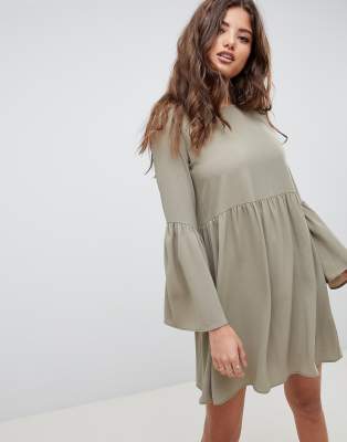 asos embellished mesh fluted sleeve smock mini dress