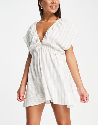 ASOS DESIGN flutter sleeve beach mini dress in stripe