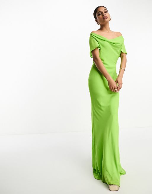 ASOS DESIGN flutter sleeve cowl neck maxi dress in apple green ASOS