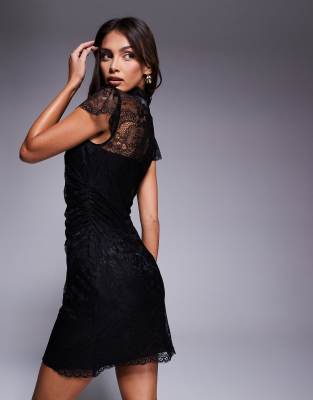 Shop Asos Design Flutter Sleeve Lace Mini Dress In Black