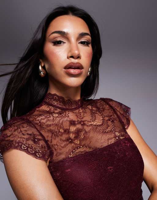 Asos burgundy lace dress clearance