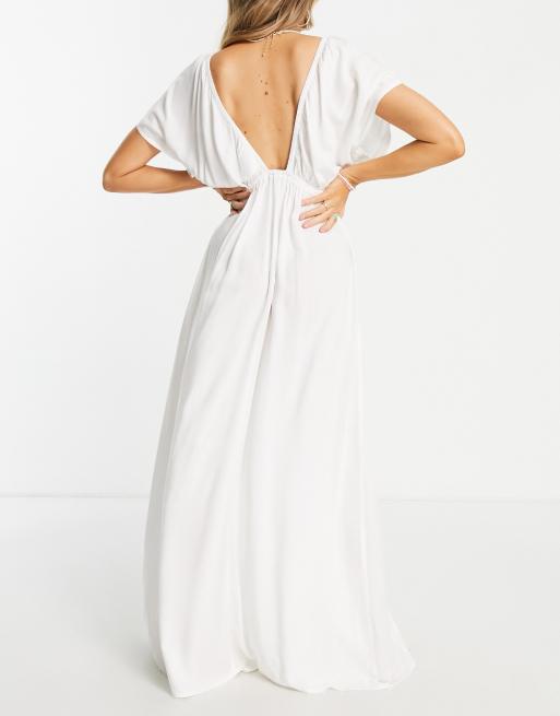 asos design flutter dress ASOS DESIGN flutter sleeve ruffle midi dress with cut out in cornflower blue