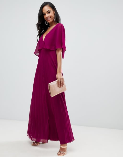 ASOS DESIGN flutter sleeve maxi dress with pleat skirt