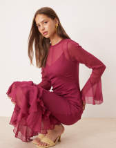 ASOS DESIGN floaty top with cap sleeve and ruched under bust in burgundy - part of a set