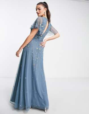 Asos design floral embroidered dobby mesh flutter sleeve maxi dress hot sale