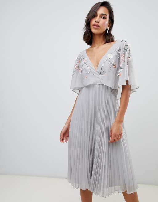 Asos pleated skirt midi hot sale dress