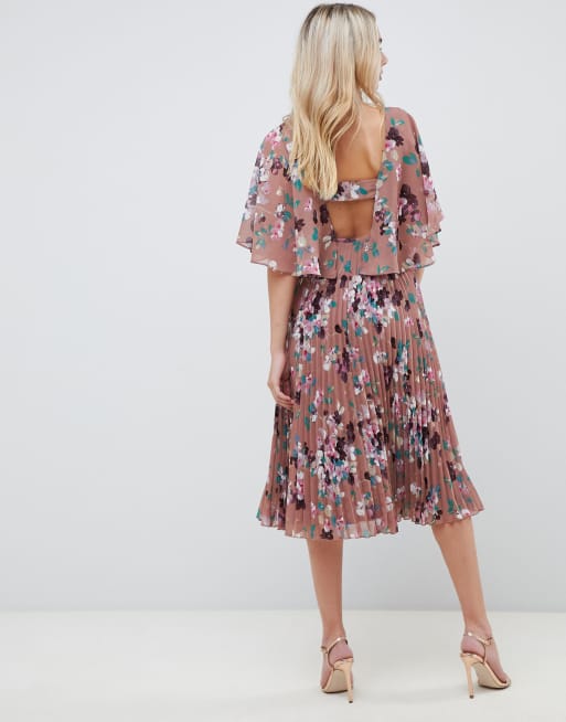 Asos design flutter sleeve midi dress with pleated outlet skirt