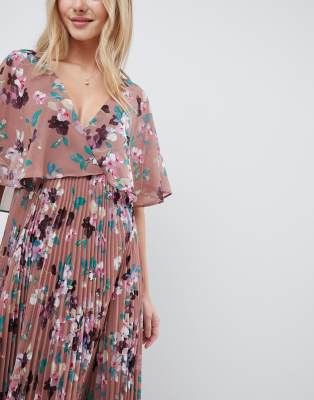 asos design flutter sleeve midi dress with pleated skirt