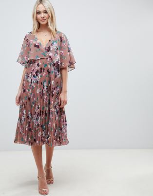 printed dress with pleated skirt