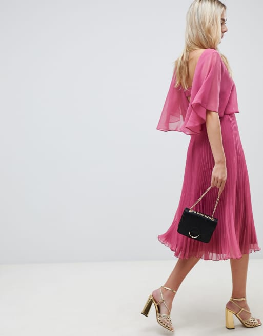 ASOS DESIGN flutter sleeve midi dress with pleat skirt