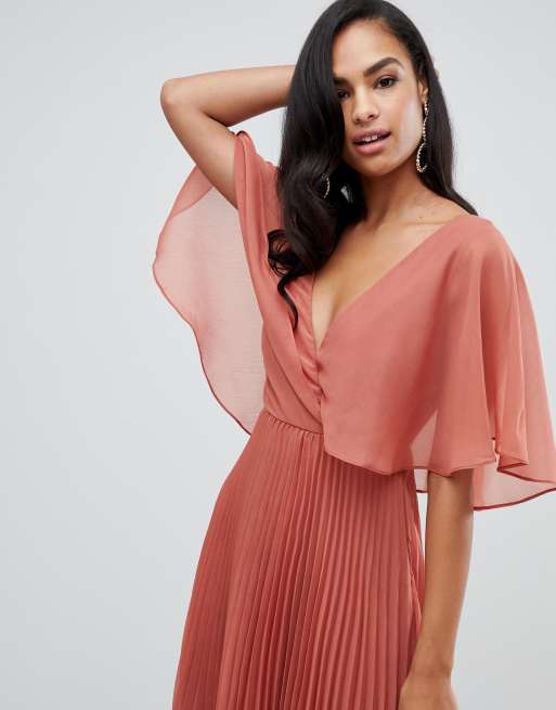 Asos design flutter sleeve midi dress 2025 with pleated skirt