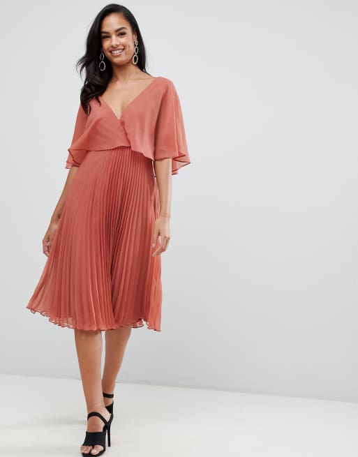 Asos design flutter sleeve midi dress 2025 with pleated skirt