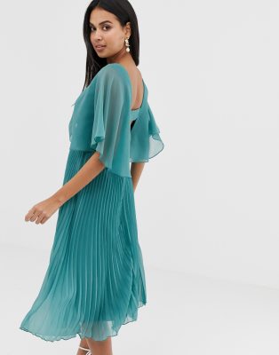 green flutter sleeve midi dress