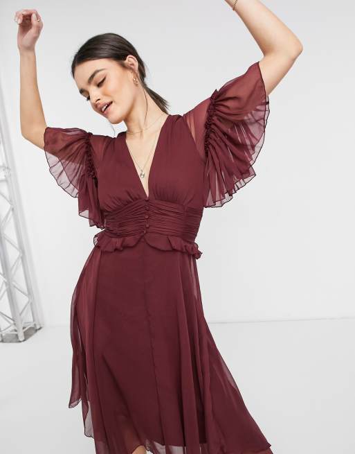 Asos design flutter sleeve midi clearance dress