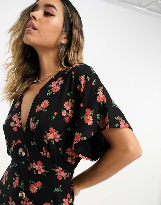 Asos black outlet floral tea dress