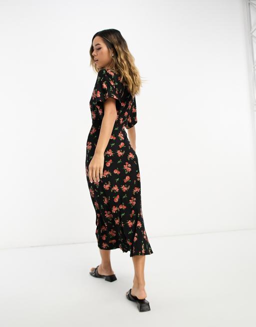 ASOS Design Flutter Sleeve Midi Tea Dress