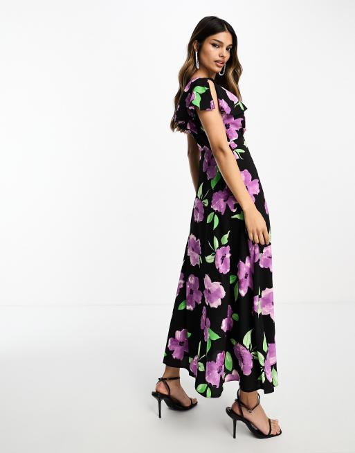 Asos design midi tea dress hotsell with buttons in floral print