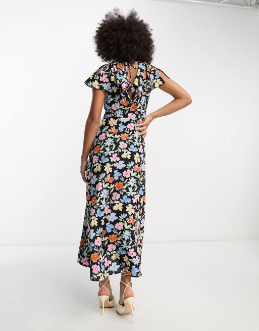 ASOS Design Flutter Sleeve Midi Tea Dress