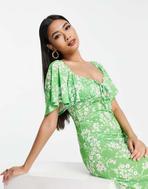 ASOS Design Flutter Sleeve Midi Tea Dress