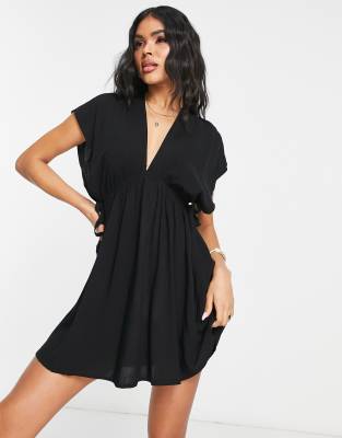 ASOS DESIGN flutter sleeve maxi beach dress in black