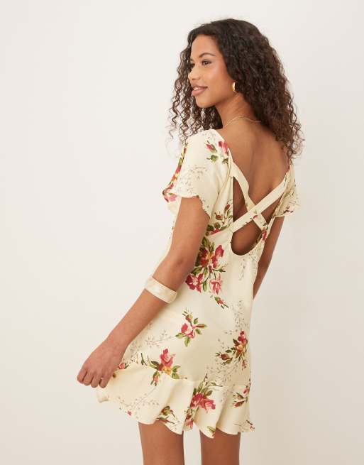 ASOS DESIGN flutter sleeve mini dress in floral print