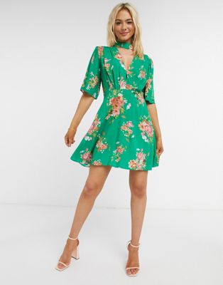 ASOS DESIGN flutter sleeve mini dress in floral print | ASOS