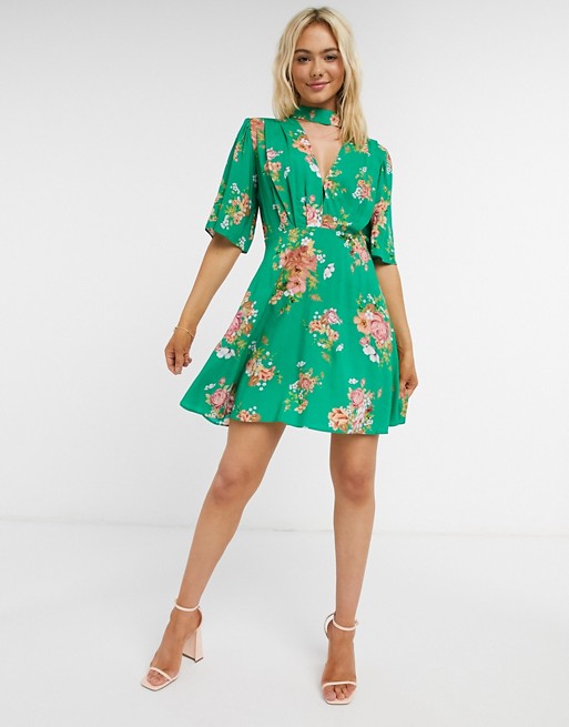 ASOS DESIGN flutter sleeve mini dress in floral print