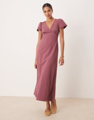 Asos Design Flutter Sleeve Open Back Midi Dress