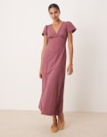 [ASOS DESIGN] ASOS DESIGN flutter sleeve open back midi dress in purple 12 Mulberry