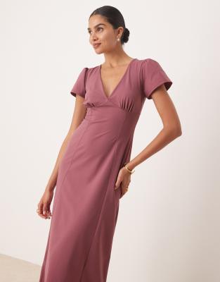 Asos Design Flutter Sleeve Open Back Midi Dress
