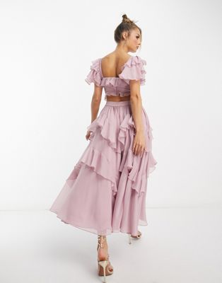 ASOS DESIGN mesh corset midi dress in satin lilac