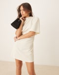 [ASOS DESIGN] ASOS DESIGN flutter sleeve ruched side mini dress in white 14 Bone
