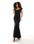 [ASOS DESIGN] ASOS DESIGN flutter sleeve scoop neck bias panelled maxi dress in black-Multi 10 BLACK