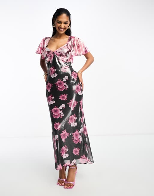 Asos design floral tie back 2024 midi dress