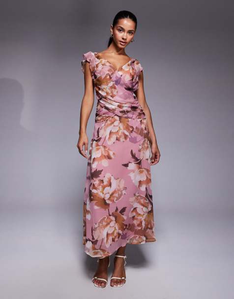ASOS DESIGN flutter sleeve wrap maxi dress with pephem in vintage floral print - view 1