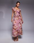 [ASOS DESIGN] ASOS DESIGN flutter sleeve wrap maxi dress with pephem in vintage floral print-Multi 8 Vintage floral