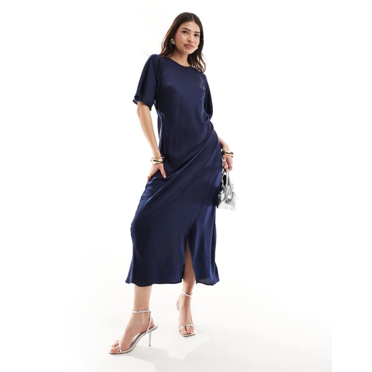 ASOS DESIGN flutter sleeve wrap midi dress in navy | ASOS